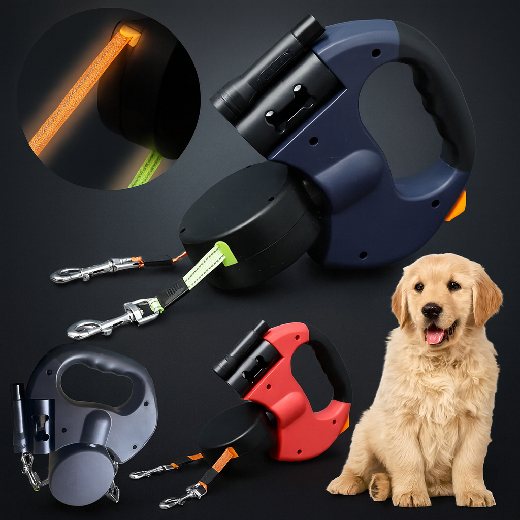 Revolutionary Double Headed Dog Leash with 360° Swivel and LED Light - Perfect for Walking Two Dogs!